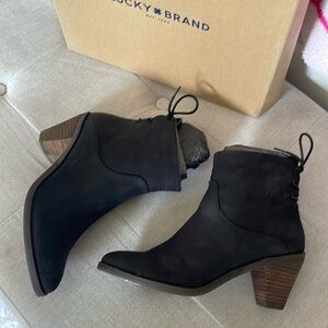 Lucky Brand black jalie heel ankle boots with lace up